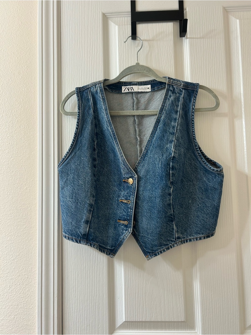 Zara Light Blue Denim Vest with Contrast Stitching